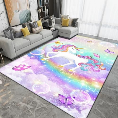 Kinderteppich Cartoon Süßes Einhorn-Tierpferd - Kurzflor Teppich Kinderzimmer Spielteppich Antiallergen Und Extra Weich - Babyzimmer Teppiche Für Junge Und Mädchen Babyteppich 200 X 300 Cm / -7G1G-C2Z