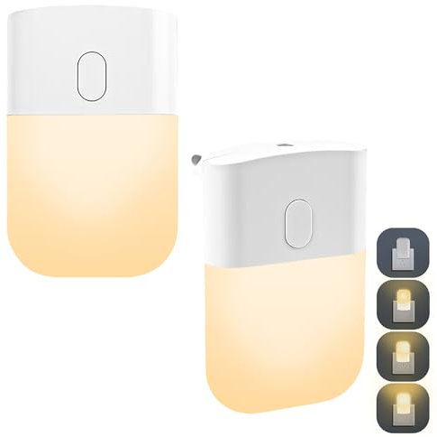 VFANDV Luz Nocturna, 2 Piezas Luz Nocturna Infantil, 4 Modos de Iluminación (OFF/Low/Mid/Hight) Modos, LED Luz Armario Adhesivas, Luz Noche LED Enchufe para Dormitorio, Pasillo, Cocina, Blanca Cálida