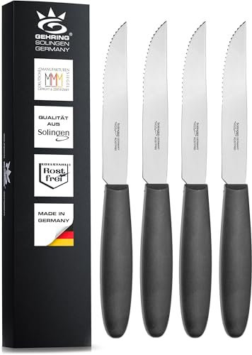 SOLINGEN| Steakmesser mit Wellenschliff x4, rostfreier Edelstahl und Kunststoffgriff | Made in Germany, eisgehärtete & scharfe Tomatenmesser & Brötchenmesser, ideal als Campingbesteck | Serie Big