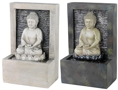 Zimmerbrunnen Buddha 23cm x 1 Stück Sortiert - Kunststein Wasserbrunnen für Zimmer Wohnung Innen - Indoor Wasserwand Brunnen als Tischbrunnen Tischdeko Bürodeko Wasser Feng Shui Deko - Grau
