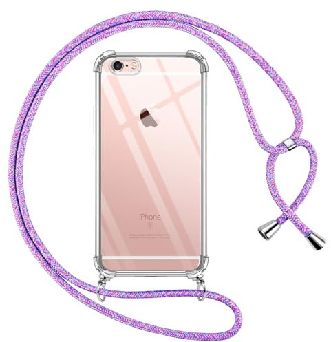 Pnakqil handyband für iPhone 6/iPhone 6s Hülle mit Band, Transparent Weich Silikon mit Kordel Necklace Schnur Anti-Fall Bumper Schutzhülle Case Kompatibel mit iPhone 6S 4.7, Lila