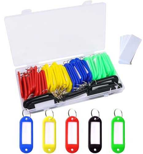 Hanyousheng 50 Pièces Porte-clés, Porte Clef Etiquette, Porte Cles avec Etiquettes, Etiquette Clef, Etiquette Porte Clef, Pour Etiquette de Bureau D'hôtel Voyage Bagagerie (5 Couleurs)