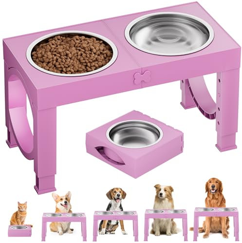 Aystkniet Raised Dog Bowls for Medium Large Dogs, Height Adjustable Dog Bowl Stand 23cm/27cm/31cm/35cm, with 2×1000ML Stainless Steel Dog Food Water Bowl, Elevated Dog Bowls, Dog feeding station