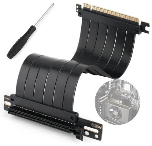 PCI-E 3.0 X16 Riser Kabel für Grafik,Soundkarte,Aufnahmekarte,Netzwerkkarte,Erweiterungskarte PCIE 3.0 Verlängerungskabel Dual 90 Grad Recht Winkliges Cable Length 20cm