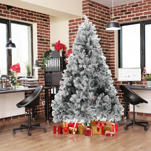 Ollewiellan Weihnachtsbaum künstlich mit Schnee 180cm Künstlicher Weihnachtsbaum unechter Tannenbaum 860 Spitzen,Christbaum Beflockt Feuerresistent Schnellaufbau Klapp inkl. Ständer