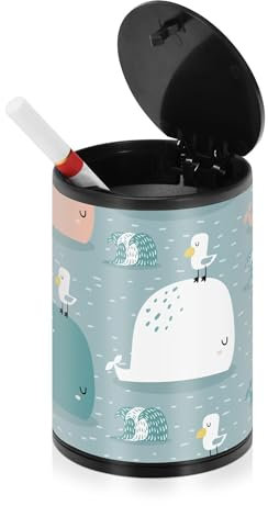 Cartoon Niedliche Wale Vögel Aschenbecher für Zigaretten mit Deckel Edelstahl Tragbare Zigaretten Butt Container Kleiner Aschenbecher für Terrasse Küche Büro