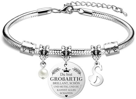 HEYEJET Du Bist Großartig Armband Damen Initiale Buchstabe Personalisierte Silber A-Z Buchstabe Armband Ein Inspirierendes Armband Das Geburtstags Geschenk für Frauen Mädchen Sie Freunde (S)
