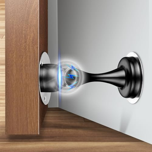Flintronic Magnetic Door Stoppers, Magnetic Door Catch for Skirtings Floor Doorstops with Catch 3M Self Adhesive/Conceal Screws Mounted, Door Wedges Indoors Stoppers for Home Office, Patio, Black