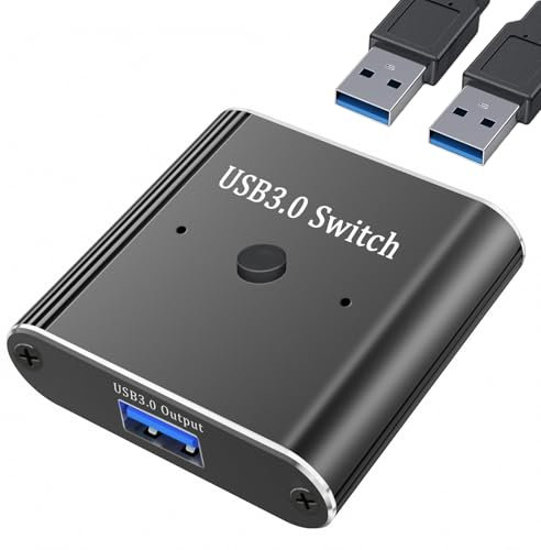 Oblinple Switch USB 3.0 Bidirectionnel, KVM Sharing Switcher 2 PC avec 2 Câbles USB 3.0, Commutateur KVM 2 en 1 Sortie (1 en 2 Sorties) pour Ordinateur, Imprimante, Scanner, Clavier, Souris