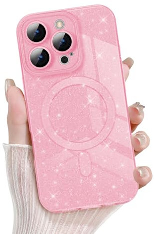 Newseego für iPhone 16 Pro Hülle, Glitzer Bling Handyhülle Süß Kompatibel mit MagSafe TPU Niedliche Glitter 6,3 Zoll Schutzhülle Stoßfest Fallschutz Anti-Kratz Ästhetisch für iPhone 16 Pro Rosa