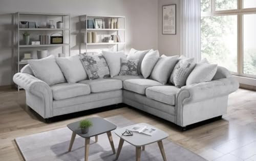 Easy4You Ecksofa Chesterfield Style 212 cm Silber 5-Sitzer-Sofa Sofas für Wohnzimmer Sofagarnituren Chesterfield 5-Sitzer Set Sofas & Couches