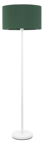 ValueLights | White Metal Single Stem Floor Lamp with Forest Green Fabric Drum Lampshade for Living Room Lounge | Floor Lamps, Home Décor & Improvement Essential | Included LED Bulb
