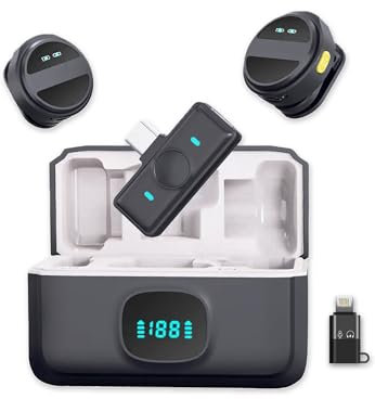 ICOVERI Micrófono inalámbrico Compatible con iPhone, Micro de Solapa para Movil con Clip Magnético, Cancelación Ruido, Lavalier Grabación de vídeo. (2 Micrófonos inalámbricos Solapa)