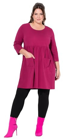 Ulla Popken Damen große Größen Übergrößen Plus Size Longshirt, A-Linie, Rundhals, 3/4-Arm, Taschen Rubin 54+ 838086540-54+