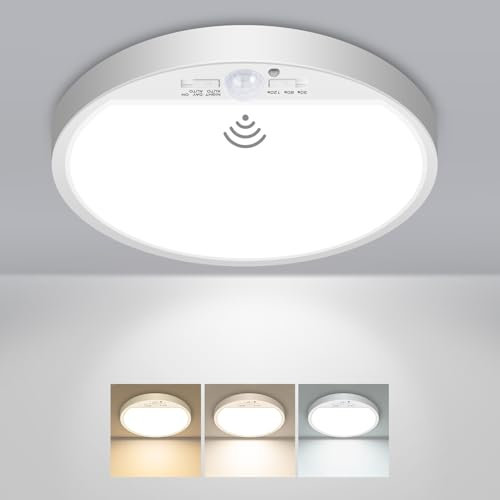 slochi LED Ceiling Light with Motion Sensor, 3000K-4000K-6500K & 100W Equivalent Motion Sensor Lights Indoor, 18W 1800LM 18cm Bathroom Ceiling Light for Bath,Porch,Stairs,Garage