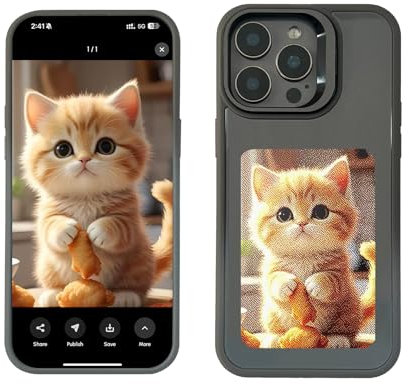 LONG GLACIER Smart E-Ink Screen Phone Case Powered by AI Vista for DIY Picture Display, Wireless NFC Customized Ink Screen Phone Protective Cover Compatible with iPhone 15 Pro Max- Grey