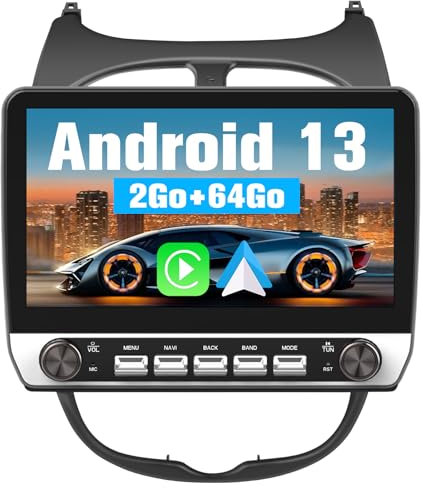 Hexinex Autoradio Android 13 pour Peugeot 206 206cc (2002-2010) [2Go+64Go] avec Carplay Android Auto 10.1 Pouces Écran Tactile Deux Boutons Rotatifs GPS/FM/WiFi/Bluetooth/SWC/Aide au Stationnement