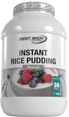 Best Body Nutrition Instant-Reis-Pudding 1,5 kg, zuckerfrei, fettarm | 100 % extrudiertes Reismehl ohne Zusatzstoffe, in 2 Minuten mit warmem oder kaltem Wasser angerührt, ideal für Sportküche