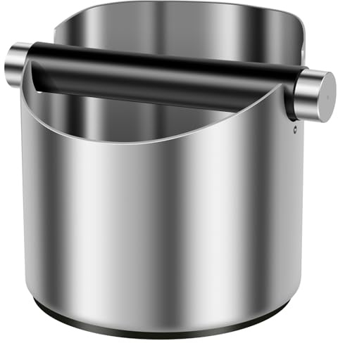Coffee Knock Box, Coffee Grounds Knock Box, Stainless Steel Non Slip Espresso Grounds Container, Beveled Design Large Capacity Espresso Dump Bin with Rubber Ring and Removable Metal Knock Bar (11cm)