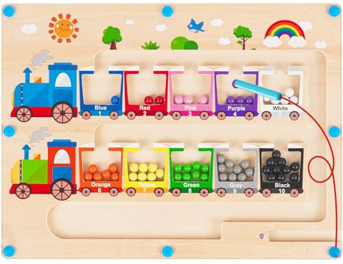 Melofaver Magnetic Maze Board Kids, Montessori Toys Puzzle for 2-5 Year Old | Montessori Magnetic Color and Number Maze, Wooden Magnetic Puzzle for 2 3 4 Year Old Boy Girl Gifts, Educational Toys Present