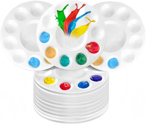 Heyumybit Mischpalette,12 Stück Kunststoffpaletten,Mischpalette Acrylfarben Ölfarben mit 10 Farbfeldern 1 Mischfeld für Künstler Wasserfarben Öl Acryl Malerei Paint Palette