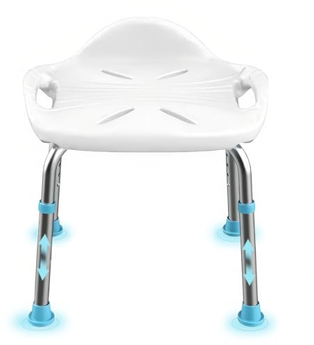 UOJYAIP Duschhocker für Senioren 150kg Belastbar, Leichter Aluminium Badhocker Höhenverstellbar Duschstuhl mit rutschfeste Gummifüßen, Kleine Rückenlehne & Haltegriff, für Behinderte & Schwangere