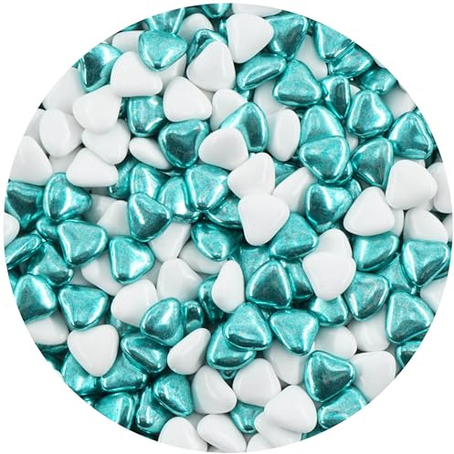 EinsSein 1kg Schokoherzen Dragees Herz Mix small weiss-grün metallic glanz ca. 1300 Stück, ca. 1,2 cm | Gastgeschenke Hochzeit Taufe Kommunion für die Gäste| Alternative zu Schokodragees Schokolinsen