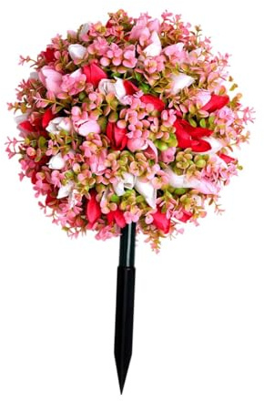 PawwJoy Palo artificiale da giardino con fiori viola 61 cm, arbusti finti con picchi per la decorazione di case di campagna all'aperto - rosso rosa - 40,6 cm