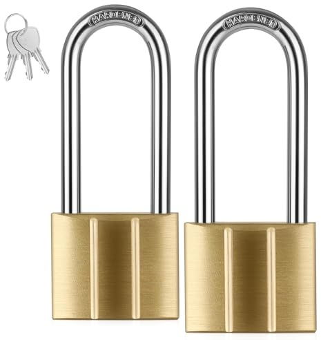 Diyife Heavy Duty Long Padlock,[2 Locks &6 Keys] 6mm Shackle 5-Pin Cylinder | Solid Brass, 40mm Width, Weatherproof Corrosion Resistant High Security Outdoor Lock for Gate, Garage, Storage Unit, Trailer