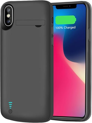 TECH UNIVERSE Battery Case Compatible with iPhone X/XS, 5200mAh Rechargeable Extended Battery Charging Charger Case, Support Wired Headphones (5.8 inch) Black