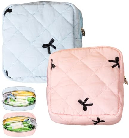2 Stück Binden Aufbewahrung Tasche, Bowknot Hygienebeutel für Damenbinden, Tampon Aufbewahrung, Kosmetiktasche Klein für Binden und Tampons, Travel Essentials, Tragbar Makeup Bag für Damen Mädchen