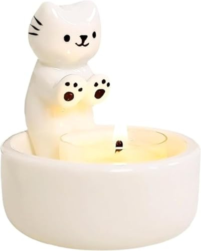 Süßer Katzen Kerzenhalter Geschenkset, Keramik Teelichthalter‑Set | Für Katzenliebhaberinnen Die Wohndekoration, Mit Teelichthalter Und Katzen Kerzenhalter Mit Duftkerze Und Schlüsselanhänger