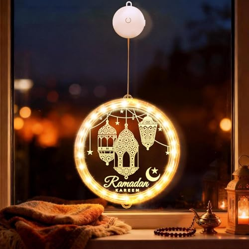 Ramadan Lichterkette 24cm, Ramadan Deko Licht, Ramazan Dekor, Bayram Geschenke, USB & Batteriebetrieb, Timerfunktion, Ramadan Dekoration Saugnapfleuchte Für Heim & Festlichkeiten (B)