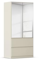 Rauch Möbel Costa, Kleiderschrank, Farbe Beige, Breite 91 cm | Schrank, 2-türig, Spiegel, 2 Schubladen, Push-to-open, Zubehör Premium, für Schlafzimmer, Kinderzimmer, Babyzimmer, Garderobe