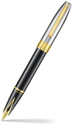 Sheaffer Legacy 9065 Fountain Pen, Fine 14KT PVD Gold Inlaid Nib, Black Tuxedo Medalist Finish with 14KT PVD Gold Trim, Includes Leather Pouch & Luxury Gift Box