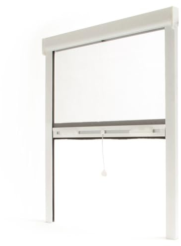 Avosdim Insektenschutz-Rollo für Fenster, Aluminium, Luxus, Höhe 220 x Breite 150 cm, zuschneidbar, Weiß strukturiert 9010, Schutz gegen Insekten