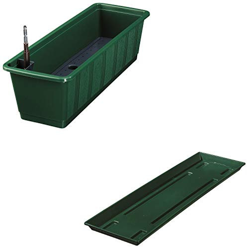 Balkonkasten Aqua Green Plus mit Bewässerung und passendem Untersetzer, Farben:dunkelgrün, Länge:60 cm