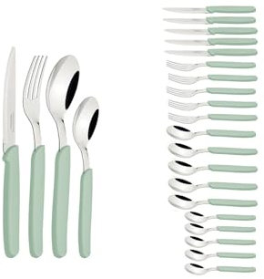 Tramontina Tramontina - Cubertería de 24 piezas Carmel acero inoxidable y plástico salvia - Juego de cubiertos moderno y práctico. Diseño elegante, resistente y fácil de mantener. Perfecto para