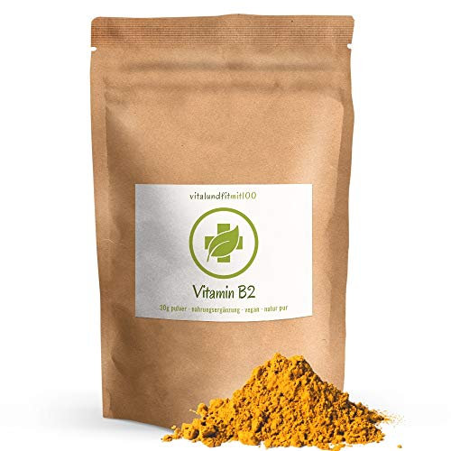 Vitamin B2 (Riboflavin) Pulver - 30 g - 100% vegan - ohne Rückstände - glutenfrei, laktosefrei - OHNE Hilfs- u. Zusatzstoffe