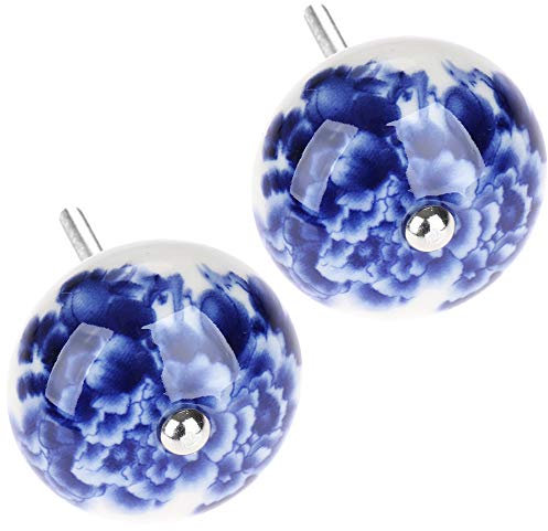 FBSHOP(TM) drawer knob 2PCS Round Ceramic Door Knob,Blue & White Handle Pull Knobs Door Handle for Drawer,Cabinet,Closet, Dresser, Bathroom,Cupboard, Etc with Screws