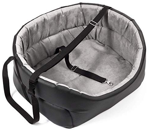 Hunde Autositz Universal Waschbar Abriebfest, Autositz Hund für Vordersitz, Beifahrersitz, Rückbank, Hundebett Hundetasche, M: 51 cm x 40 cm, Schwarz - Kunstleder: Wildlederimitat