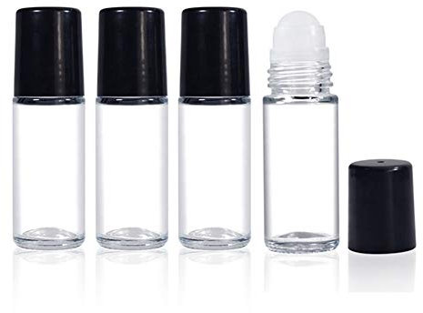 4PCS 30ml Essential Oil Roller Bottles,Empty Refillable Clear Glass Roll-on Bottles Perfume Roller Bottles with Plastic Roller Balls and Black Lids