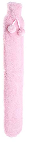 74 * 14cm Fur Rubber Extra Long Hot Water Bottles Bag with Knitted Removable Cover for Waist Hand Foot Warming (Pink)