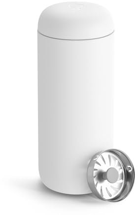Fellow Carter Move Travel Mug - Vacuum-Insulated Stainless Steel Coffee and Tea Tumbler with Ceramic Interior and Splash Guard, Matte White, 16 oz Cup