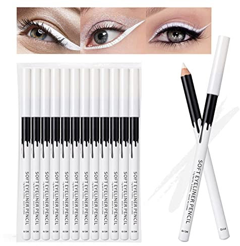 12 STÜCKE Erinde Weißer Eyeliner Bleistift Weicher Textmarker Eyeliner Lidschatten liegender Seidenraupenaufhellungsstift Wasserdichter natürlicher Matter hypoallergener Eyeliner Make-up-Stift