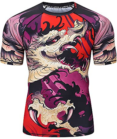 LAFROI Herren Kurzarm Kompressionsshirt UPF 50+ Rash Guard-CLY08D (Blood Moon,SM)