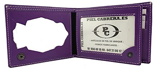 Piel Cabrera Cartera Porta Placa para Policia Nacional España (CNP) Mod. HONORES (Morado)