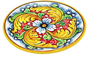 ILAB Piatto piccolo in ceramica decorata a mano da ceramisti siciliani di Santo Stefano di Camastra fiore rosso art 14