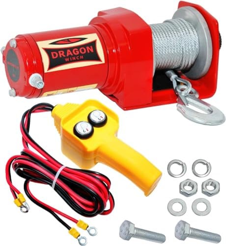 Dragon Winch Treuil électrique série Maverick 2000 lbs (907 kg), 12V avec câble en acier 10m pour Charrues, Quads, ATV, UTV | complet avec télécommande filaire + accessoires treuil