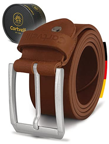 Cartvelli Hochwertiger Ledergürtel Herren Braun Brandy 105 cm - Echtleder Herrengürtel Made in Germany - 40 mm Vollleder - kürzbar - Männer Gürtel nickelfrei - Leather Belt Men brown BS21yb-105